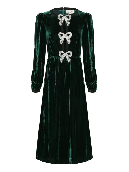 Платье-макси из бархата с разрезом декорированное бисером Saloni - Общий вид